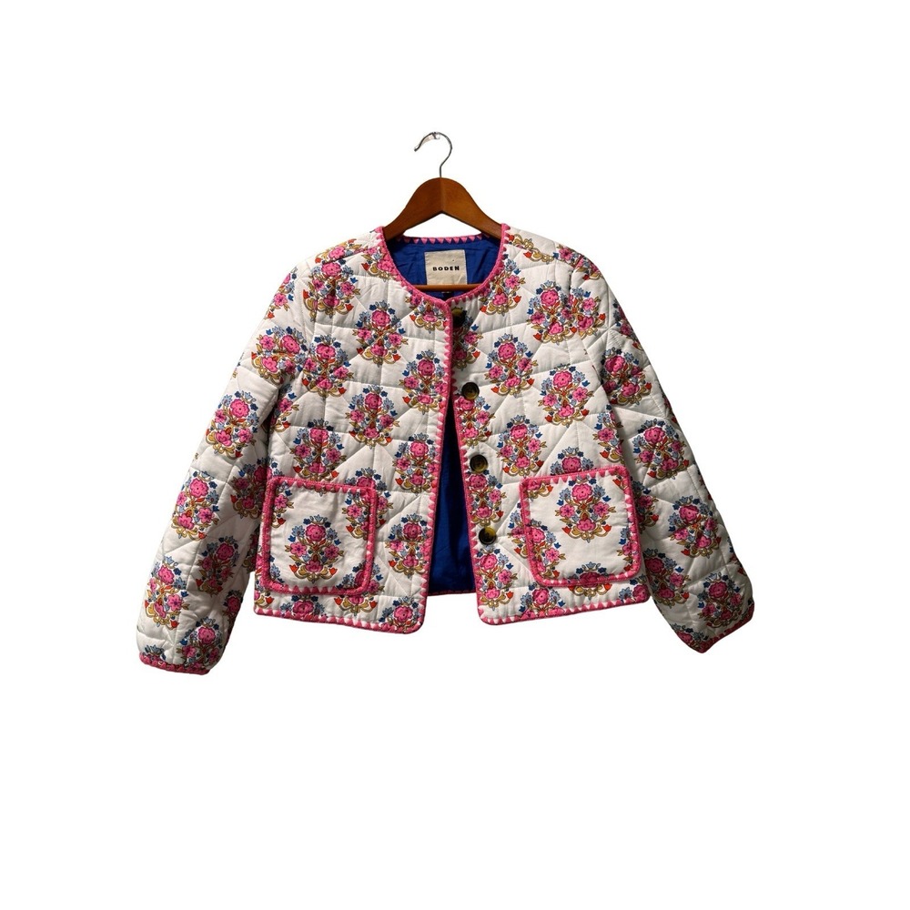 Boden Chelsea Quilted Jacket Blossom Print Blues/Pink Multicolor Size IS 6 NWOT